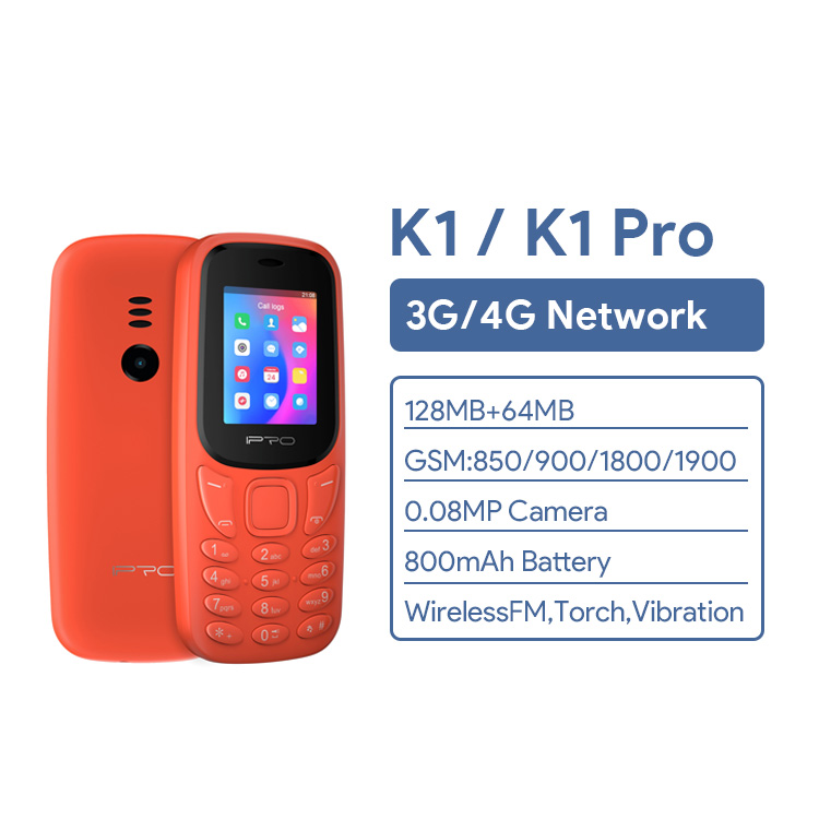 High Quality K1 Pro Dual SIM Card 1.77 Inch 3G/4G Network 0.08MP Camera 800mAh Battery Premium Button Phone